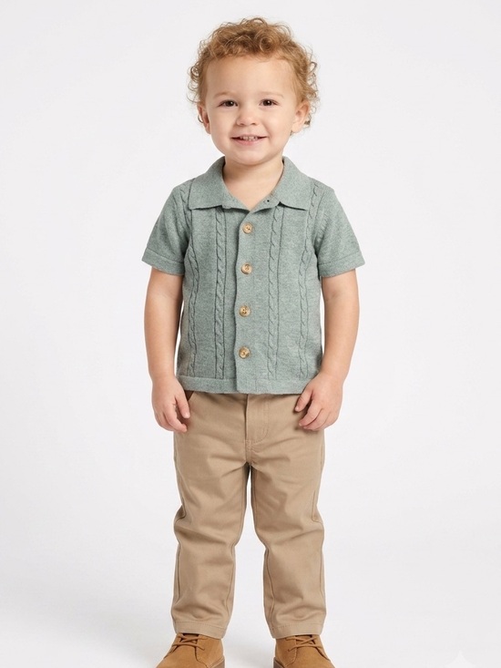 Perry Ellis Other - 🎉 (12m) Perry Ellis Toddler Boy 2 PC Set - Cable Knit Button Down Shirt + Khakis